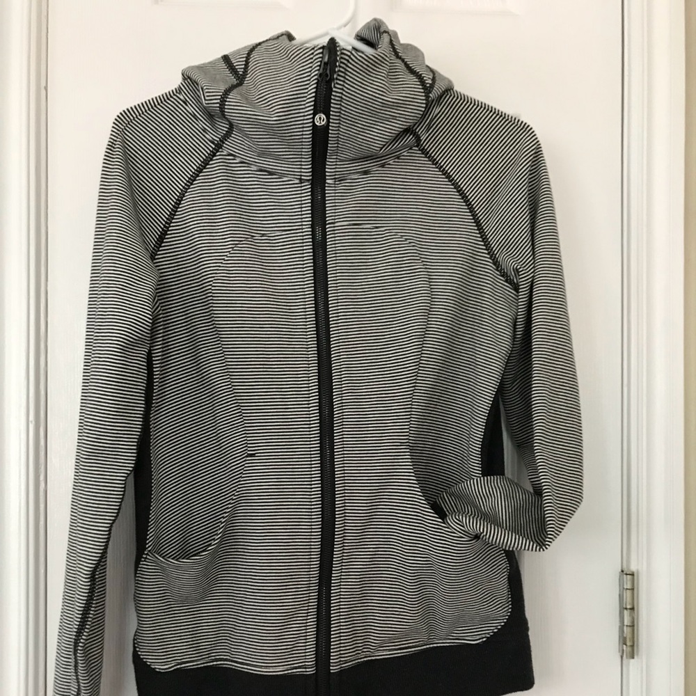 lululemon athletica Black and White Striped Full-Zip Hoodie Jacket